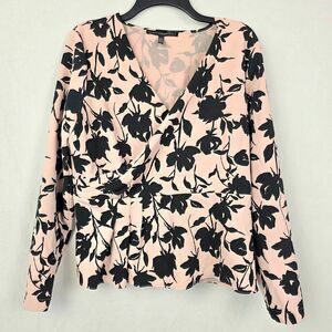 WHBM Floral Wrap Top Pink Black Size 14